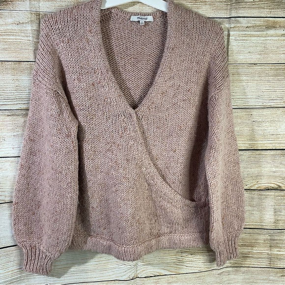 Madewell pink chunky knit sweater women size Small wrap front pullover - Picture 8 of 12